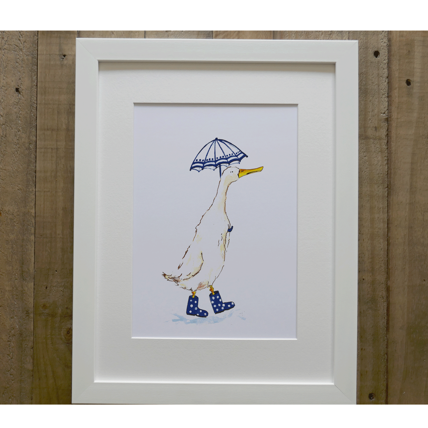Duck with Blue Umbrella - Charlotte England Artist
