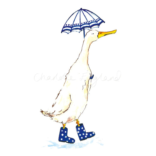 Duck with Blue Umbrella - Charlotte England Artist