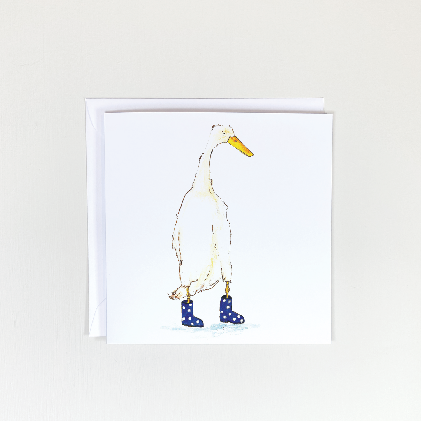 Duck in blue wellies card