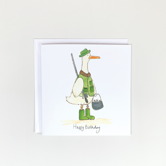 Fishing Duck Happy birthday Card